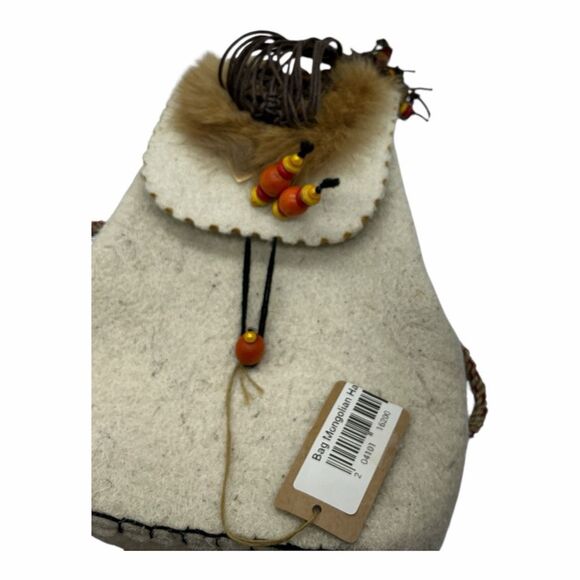 Brand New Women's Mongolian Style Felt Bag Handmade Drawstrings Beaded - Picture 3 of 7